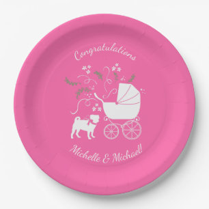 Pink Pug Dog Theme Party Celebration Paper Plates
