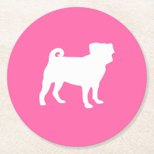 Pink Pug Dog Theme Party Celebration Round Paper Coaster