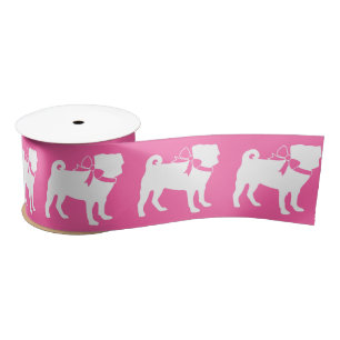 Pink Pug Dog Theme Party Celebration Satin Ribbon