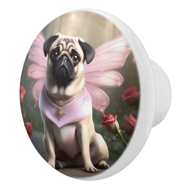 Pink Pug Fairy,  Ceramic Knob (Right)