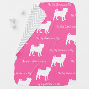 Pink Pug Silhouette Puppy Baby Shower Blanket