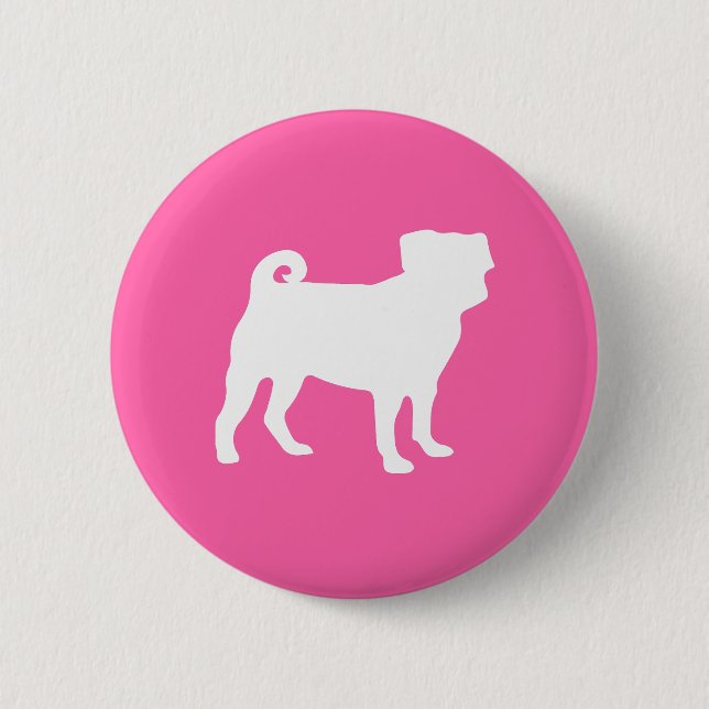 Pink Pug Silhouette Puppy Baby Shower Button (Front)