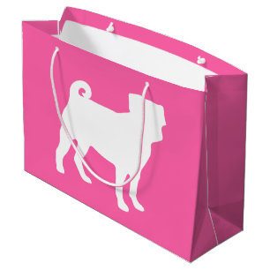 Pink Pug Silhouette Puppy Baby Shower Large Gift Bag