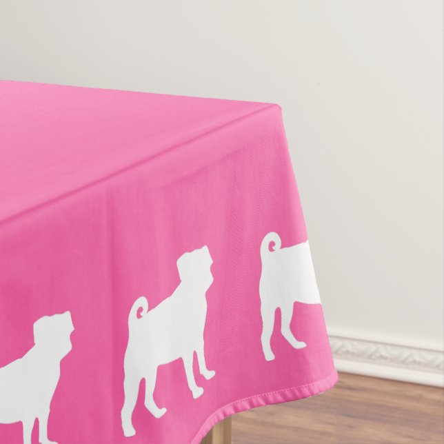 Pink Pug Silhouette Puppy Baby Shower Tablecloth (In Situ)