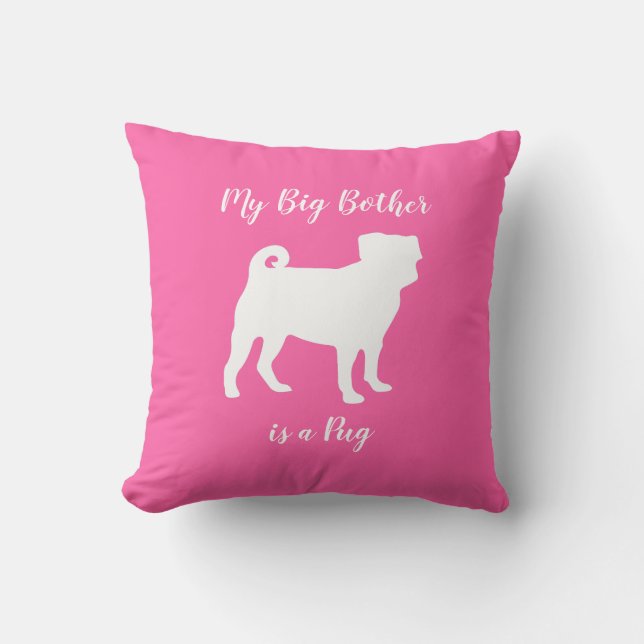 Pink Pug Silhouette Puppy Baby Shower Throw Pillow (Front)