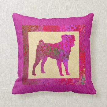 Pink Pug Throw Pillow by BamalamArt at Zazzle
