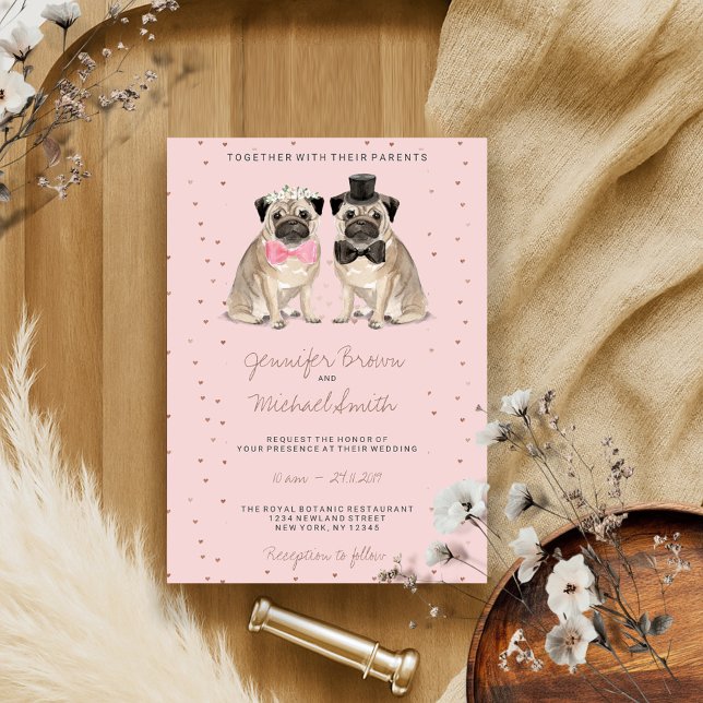Pink Pug watercolor wedding Invitation (Creator Uploaded)