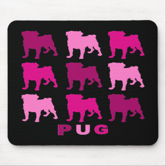 Pink Pugs on Black Mousepad