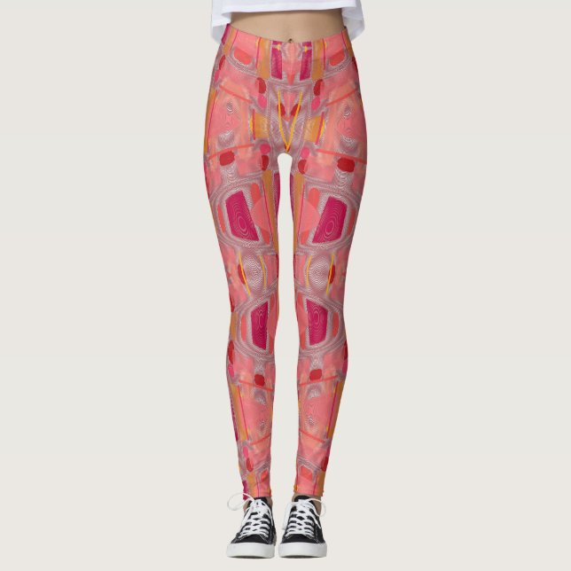 Pink Pulse Optical Pattern Leggings (Front)