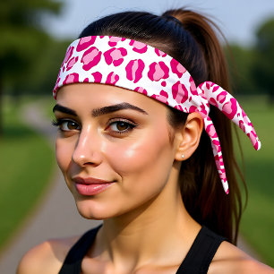Pink puma print on customizable background tie headband