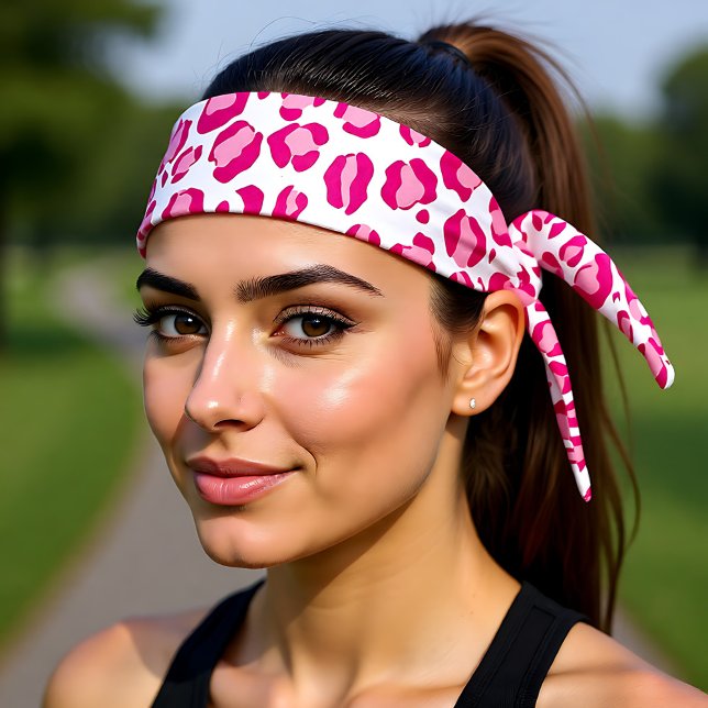 Pink puma print on customizable background tie headband (Pink puma print on customizable background tie headband)