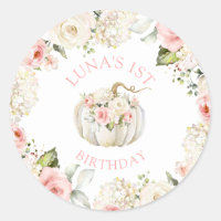 Pink Pumpkin 1st Birthday Classic Round Sticker