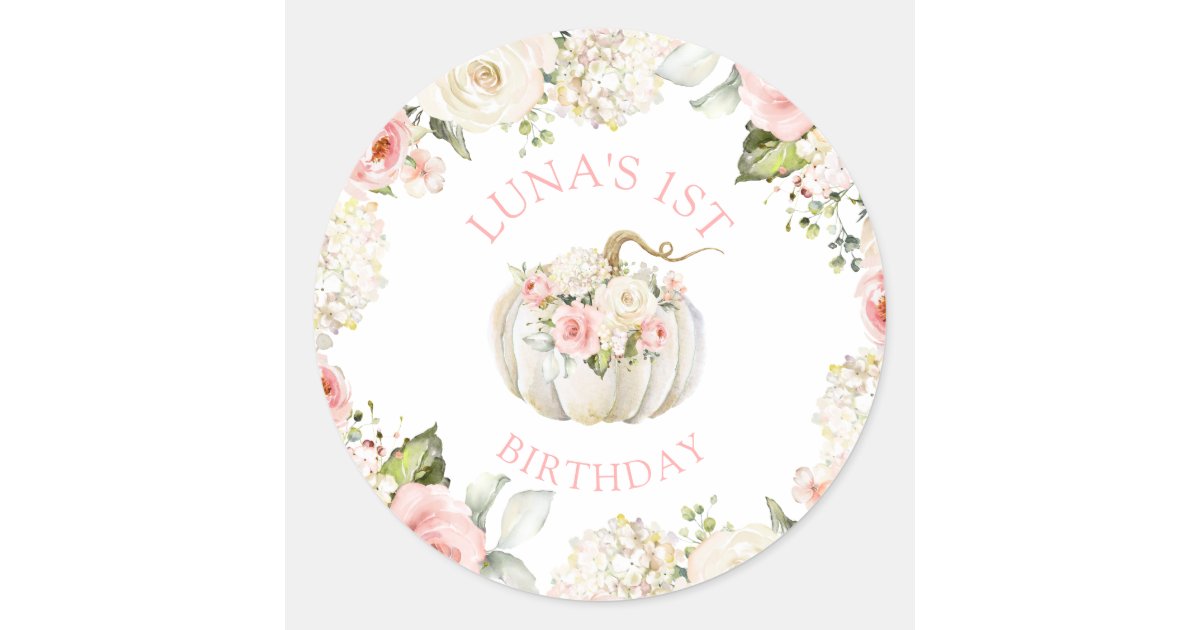 Pink Pumpkin 1st Birthday Classic Round Sticker | Zazzle