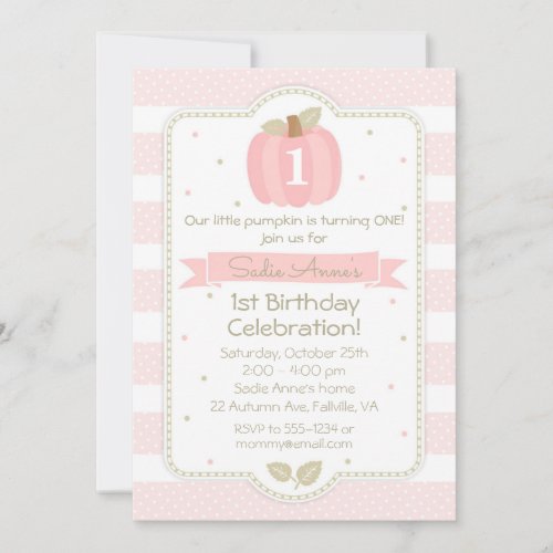 Pink Pumpkin 1st Birthday Girl Fall Birthday Invitation