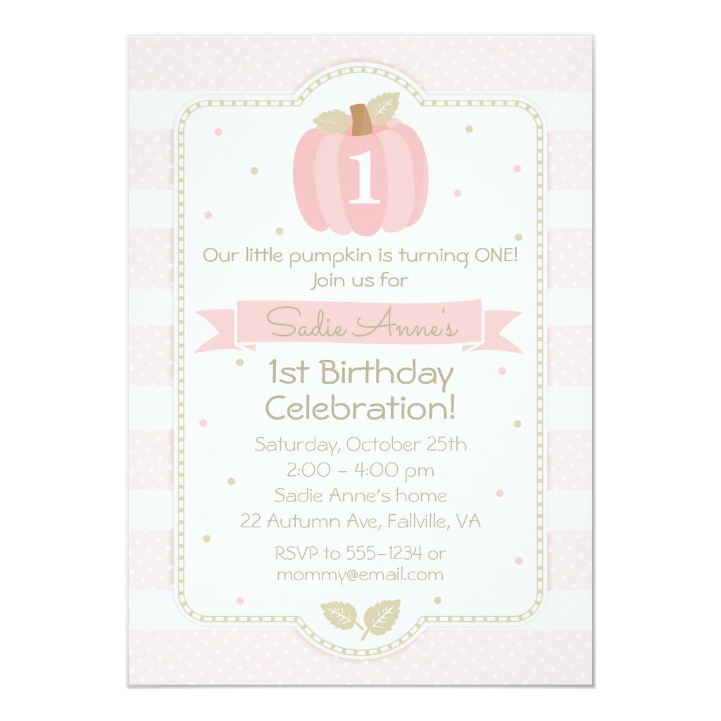 Pink Pumpkin 1st Birthday Girl Fall Birthday Invitation