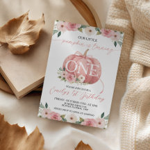 Pink Pumpkin 1st Birthday Invite Floral