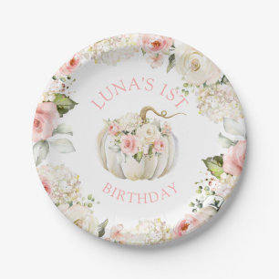 Pink Pumpkin 1st Birthday Paper Plates