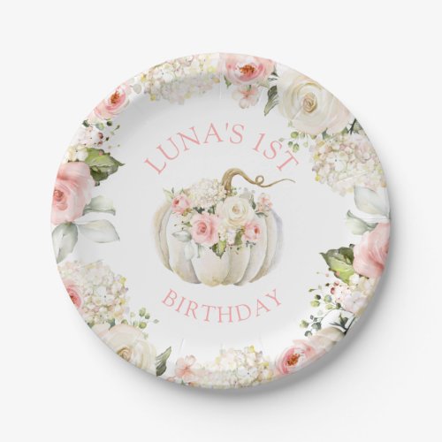 Pink Pumpkin 1st Birthday  Paper Plates