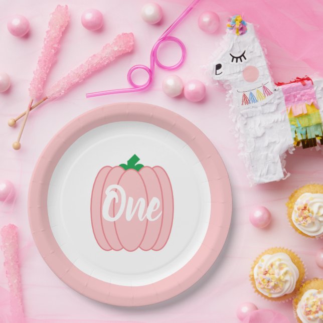 Pink Pumpkin 1st Birthday Paper Plates (Party)