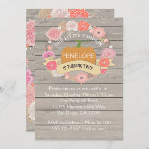 Pink Pumpkin 2nd Birthday Party Invitation