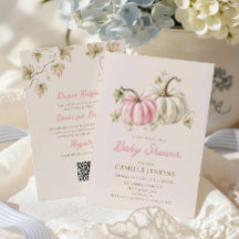 Pink Pumpkin All in One Baby Shower Invitation