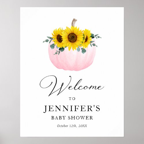 Pink Pumpkin and Sunflower Baby Shower Welcome Poster