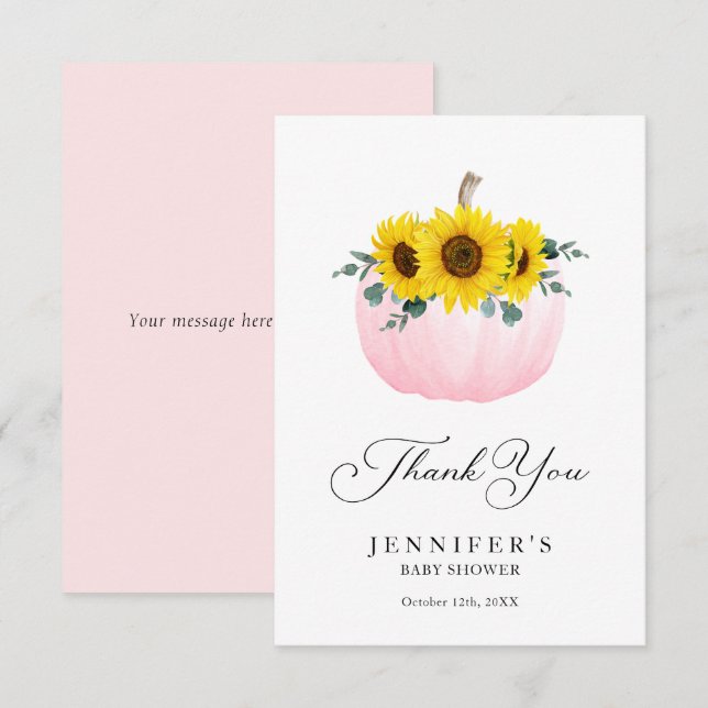 Pink Pumpkin and Sunflower Thank you Card (Front/Back)