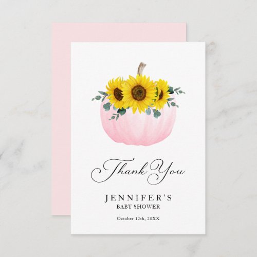Pink Pumpkin and Sunflower Thank you Card