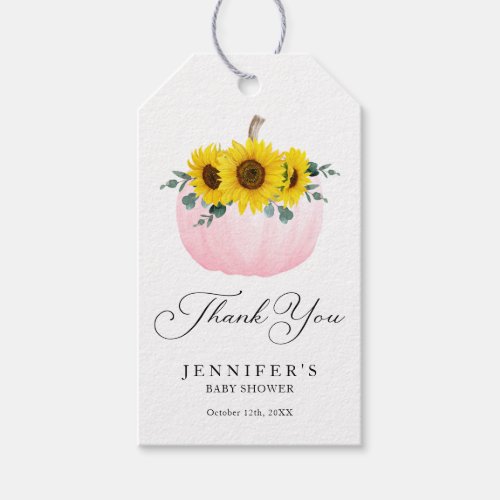 Pink Pumpkin and Sunflower Thank you Favor Tags