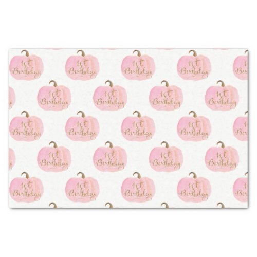 Pink Pumpkin Autumn Fall Gold 1st Birthday Party Tissue Paper