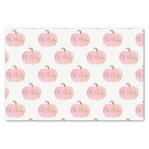 Pink Pumpkin Autumn Fall Gold Oh Baby Shower Tissue Paper