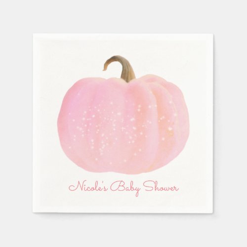 Pink Pumpkin Autumn Fall Rustic Baby Shower Paper Napkins