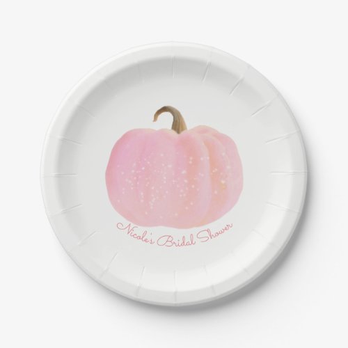 Pink Pumpkin Autumn Fall Rustic Baby Shower Paper Plates