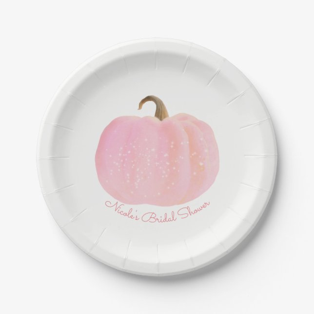 Pink Pumpkin Autumn Fall Rustic Baby Shower Paper Plates (Front)