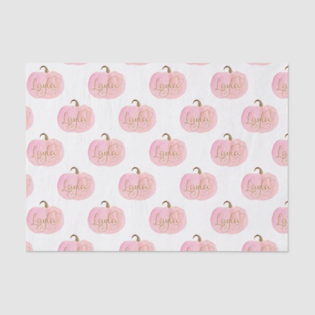 Pink Pumpkin Autumn Gold LAYLA Name Personalized Tissue Paper (Front)