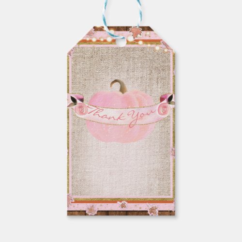 Pink Pumpkin  Autumn Leaves Rustic Baby Shower Gift Tags