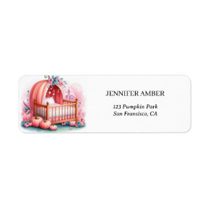 Pink Pumpkin Baby Crib Rustic Fall & Autumn Leaves Label