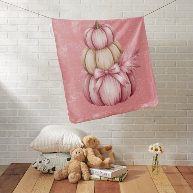 Pink Pumpkin Baby Girl Shower Gift Baby Blanket (In Situ)