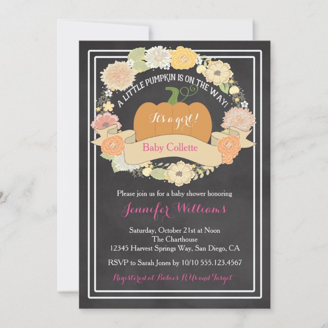 PInk Pumpkin Baby Girl Shower Invitation (Front)