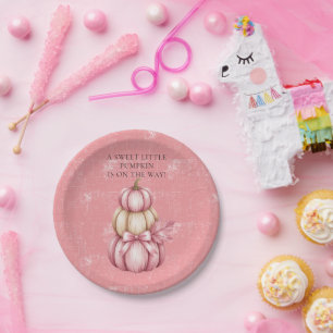 Pink Pumpkin Baby Girl Shower Paper Plates