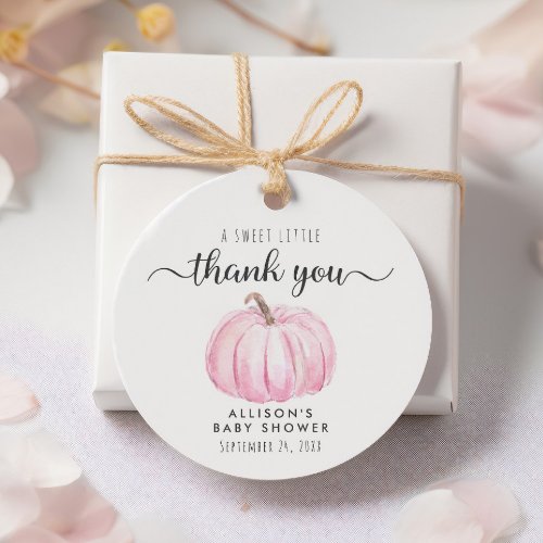 Pink Pumpkin Baby Girl Shower Thank You Favor Tags