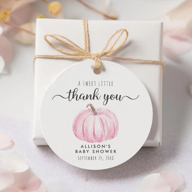 Pink Pumpkin Baby Girl Shower Thank You Favor Tags | Zazzle