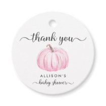 Pink Pumpkin Baby Girl Shower Thank You Favor Tags