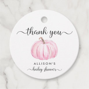 Pink Pumpkin Baby Girl Shower Thank You Favor Tags