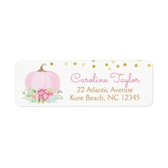 Pink Pumpkin Baby Girl Shower Watercolor Label (Front)
