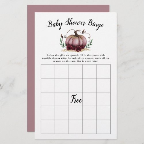 Pink Pumpkin Baby Shower Bingo Game