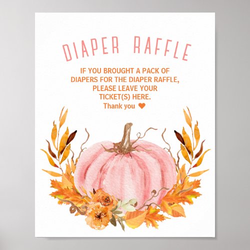 Pink Pumpkin Baby Shower Diaper Raffle Sign