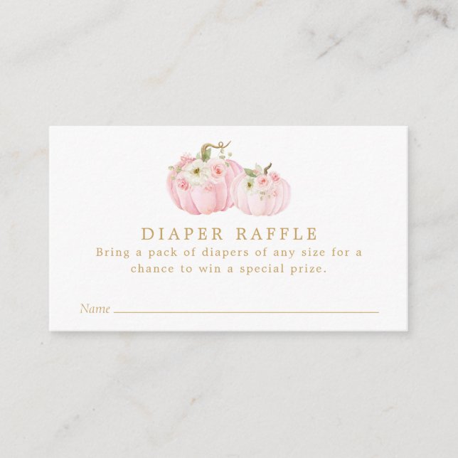 Pink Pumpkin Baby Shower Diaper Raffle Ticket Enclosure Card (Front)