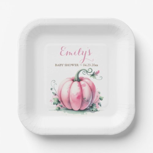Pink Pumpkin Baby Shower Disposable Paper Plates