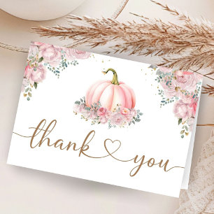 Pink Pumpkin Baby Shower Fall Folded Thank You Card